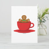 Gingerbread Man Ontspant in Rode Beker Warme Choco Feestdagenkaart (Staand voorkant)