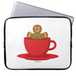 Gingerbread man ontspant in rode mok met warme cho laptop sleeve