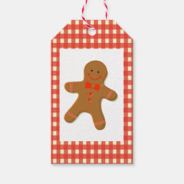 Gingerbread Man op Gingham Cadeaulabel
