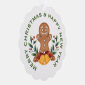 GINGERBREAD MAN OP WIT, GEPERSONALISEERDE KERST ORNAMENT KAART (Rechts)
