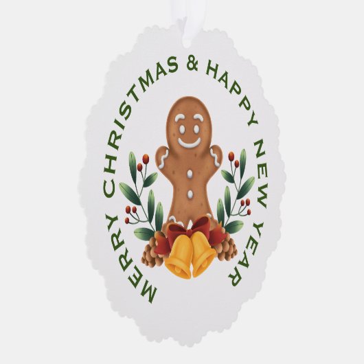 GINGERBREAD MAN OP WIT, GEPERSONALISEERDE KERST ORNAMENT KAART (Rechts)