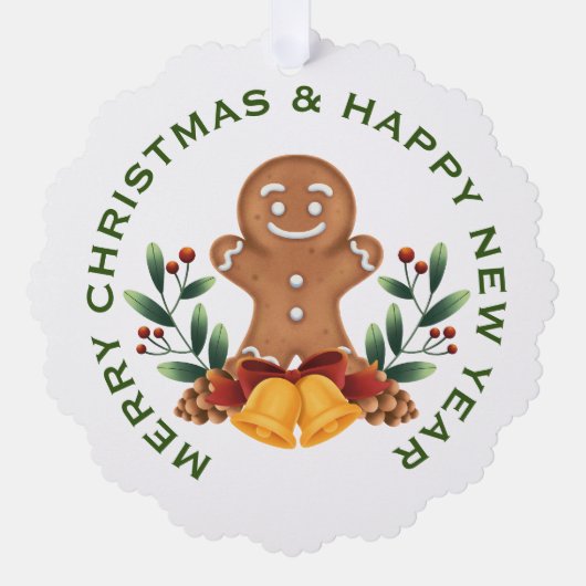 GINGERBREAD MAN OP WIT, GEPERSONALISEERDE KERST ORNAMENT KAART (Voorkant)