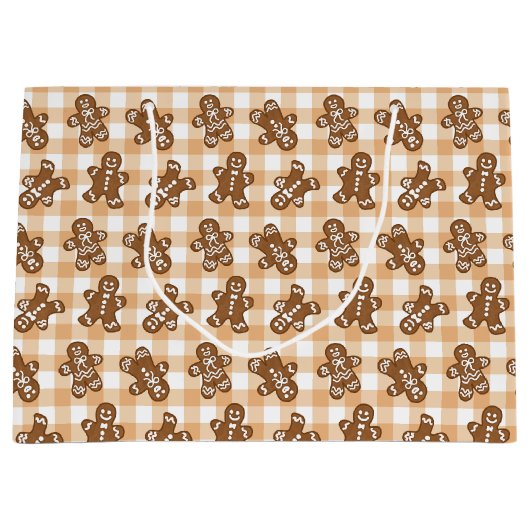 Gingerbread Man Plaid Patroon Groot Cadeauzakje (Voorkant)