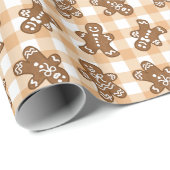 Gingerbread Man Plaid Patroon Vakantie Cadeaupapier (Rol Hoek)