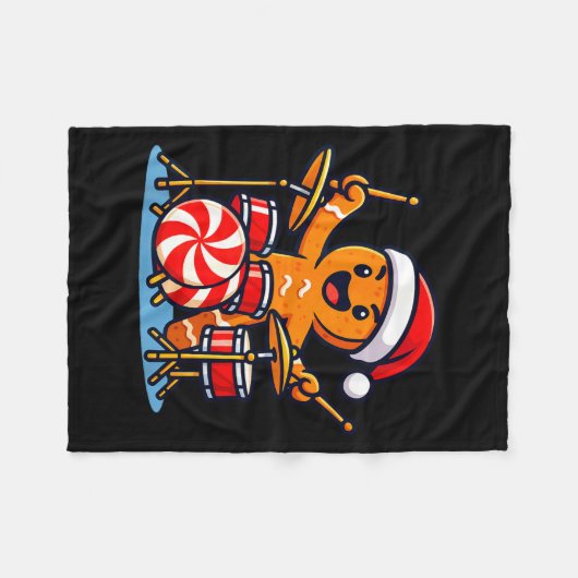 Gingerbread Man Playing Drums  Fleece Deken (Voorkant (Horizontaal))