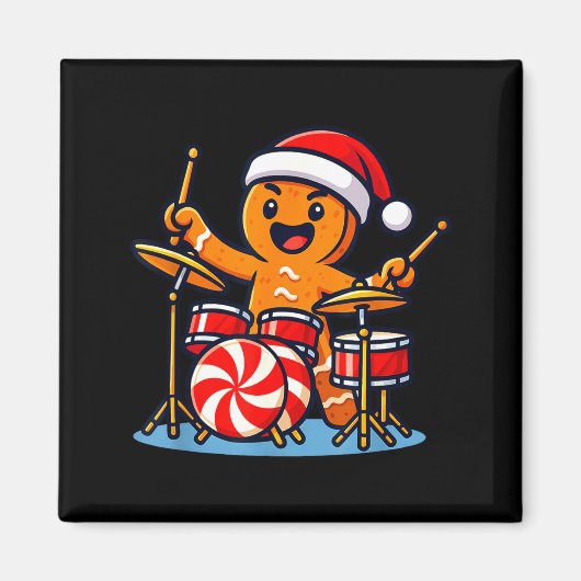 Gingerbread Man Playing Drums Magneet (Voorkant)
