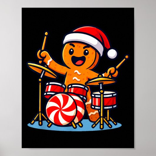 Gingerbread Man Playing Drums Poster (Voorkant)