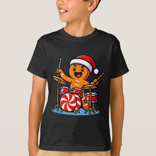 Gingerbread Man Playing Drums  T-shirt (Voorkant)