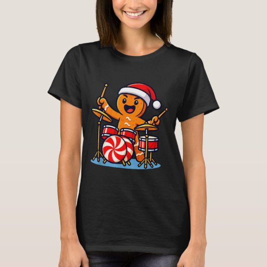 Gingerbread Man Playing Drums  T-shirt (Voorkant)