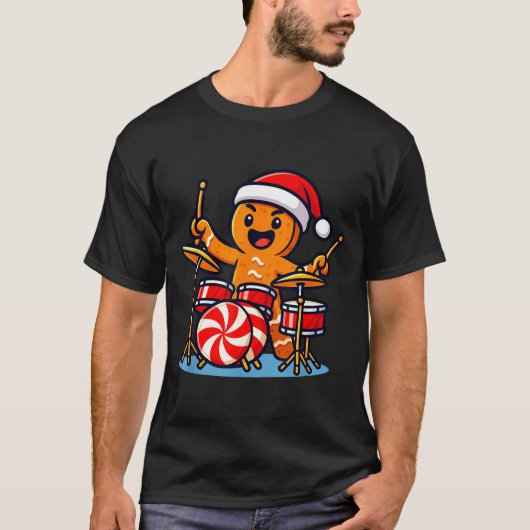 Gingerbread Man Playing Drums  T-shirt (Voorkant)