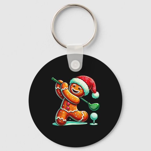 Gingerbread Man Plays Golf Christmas Golfing Santa Sleutelhanger (Voorkant)