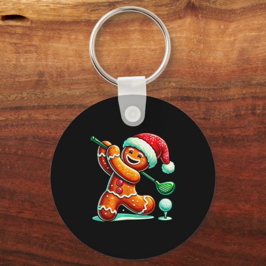 Gingerbread Man Plays Golf Christmas Golfing Santa Sleutelhanger (Voorkant)