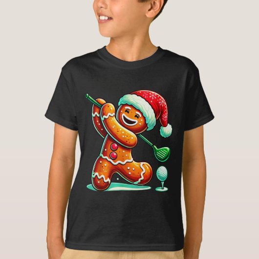 Gingerbread Man Plays Golf Christmas Golfing Santa T-shirt (Voorkant)