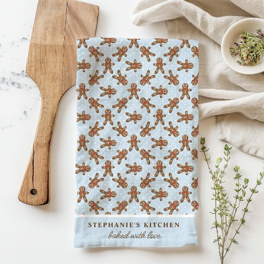 Gingerbread Man Polka Dot Blue Custom Christmas Theedoek