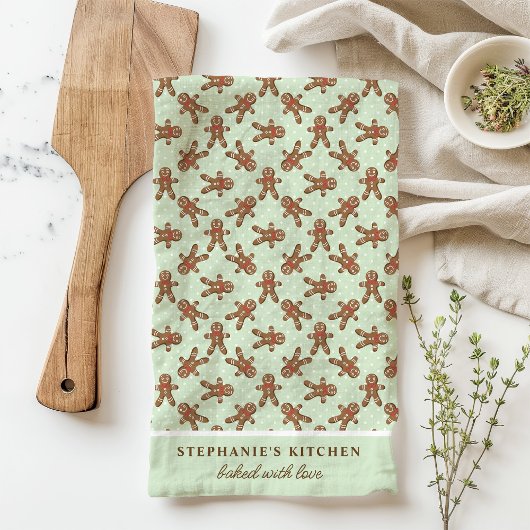 Gingerbread Man Polka Dot Mint Custom Christmas Theedoek