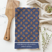 Gingerbread Man Polka Dot Navy Custom Christmas Theedoek