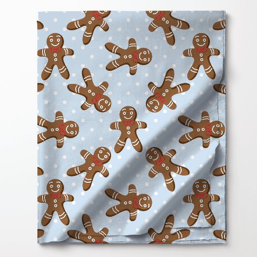 Gingerbread Man Polka Dot op Blue Christmas Stof