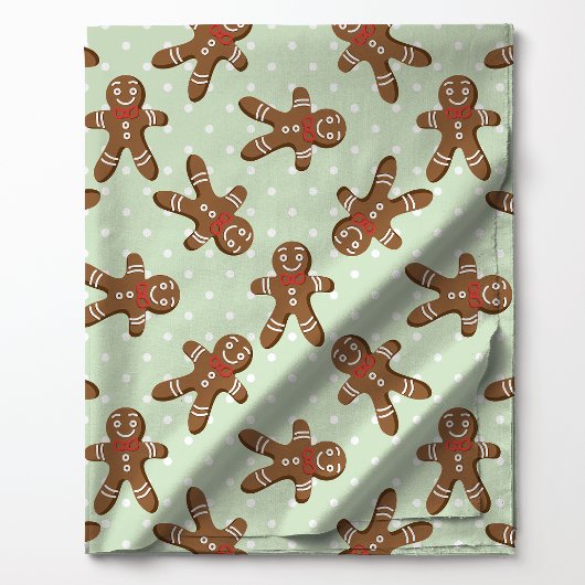 Gingerbread Man Polka Dot op lichtgroene kerst Stof