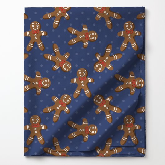 Gingerbread Man Polka Dot op Navy Kerstmis Stof