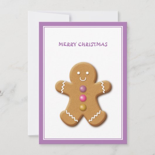 Gingerbread Man Prettig Kerstfeest Paars Notitiekaartje (Voorkant)
