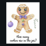 Gingerbread man - raad hoeveel koekjes poster<br><div class="desc">Gingerbread Man Kerst Baby shower Uitnodiging. Waterverf peperkoek koekje met suikerriet en violet kerstbal. Overeenkomende objecten beschikbaar.</div>