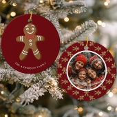 Gingerbread Man Red Polka Dot Kerstfoto Keramisch Ornament