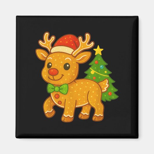 Gingerbread Man Reindeer Santa Hat Christmas Tree  Magneet (Voorkant)