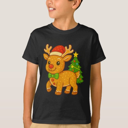 Gingerbread Man Reindeer Santa Hat Christmas Tree  T-shirt (Voorkant)