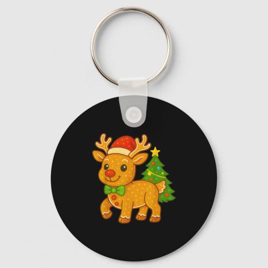 Gingerbread Man Rendier Kerstman Hoed Kerstboom Sleutelhanger (Voorkant)