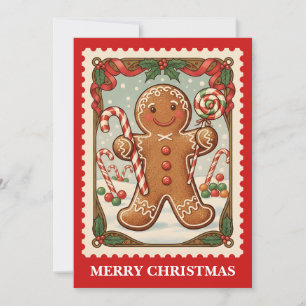 Gingerbread Man Retro postzegel Kerstmis Feestdagenkaart