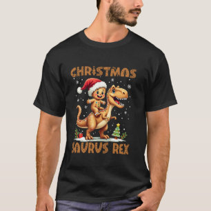 Gingerbread Man Rijdende Dinosaurus T rex Kerstmis T-shirt