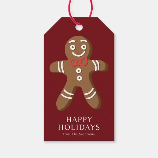 Gingerbread Man Rode Kerst Cadeaulabel (Voorkant)