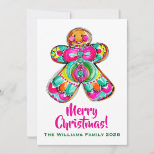 Gingerbread Man Roze Kerst Boho Feestdagenkaart