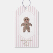 Gingerbread Man Roze Kerstcadeau Label Cadeaulabel (Voorkant)