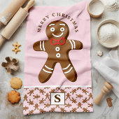 Gingerbread Man Roze Monogram Vrolijk Kerstfeest Theedoek