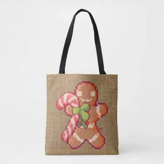 Gingerbread man, Santa, Christmas, Pixel Art Tote Bag (Voorkant)