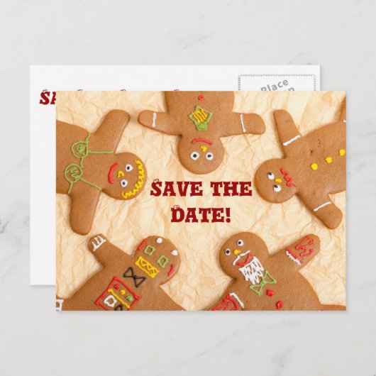 Gingerbread Man Save the Date Briefkaart (aanpasse (Voorkant / Achterkant)