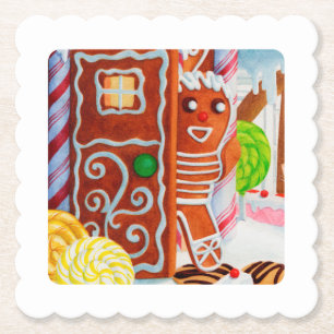 GINGERBREAD MAN Scallop Vierkant Papier Onderzette Kartonnen Onderzetters