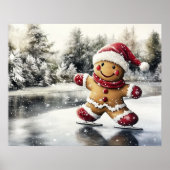 Gingerbread Man Skating Print Christmas Art (Voorkant)