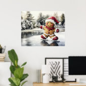 Gingerbread Man Skating Print Christmas Art (Thuiskantoor)