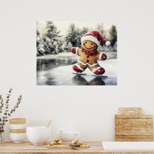 Gingerbread Man Skating Print Christmas Art (Keuken)