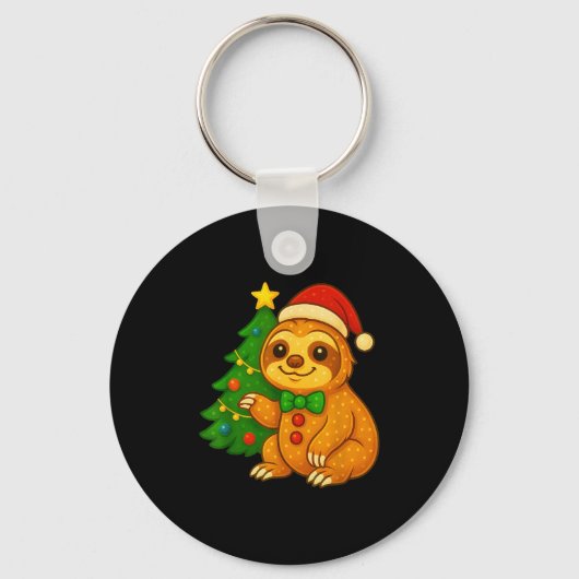 Gingerbread Man Sloth Santa Hat Christmas Tree Sleutelhanger (Voorkant)