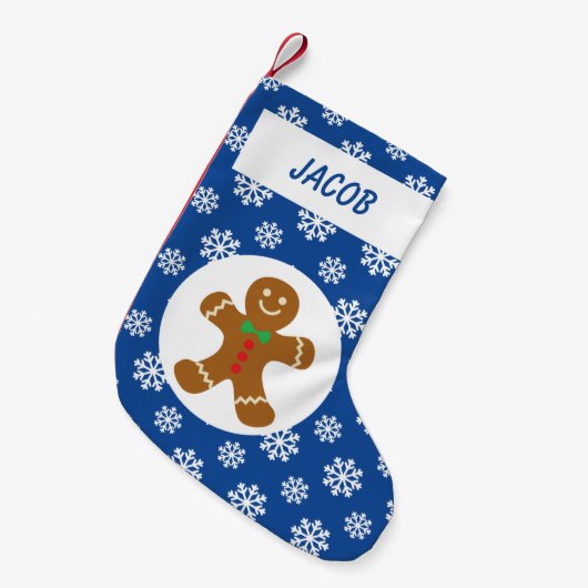Gingerbread Man Sneeuwvlokken Gepersonaliseerd Bla Kleine Kerstsok (Voorkant (Hangend))