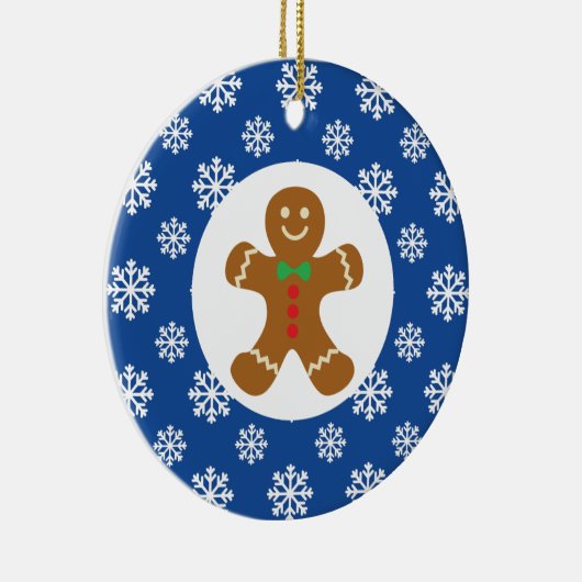 Gingerbread Man Sneeuwvlokken Kerstblauw Keramisch Ornament (Rechts)