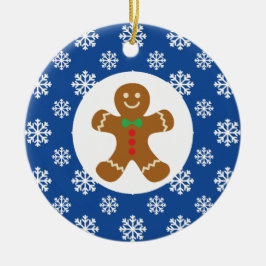 Gingerbread Man Sneeuwvlokken Kerstblauw Keramisch Ornament
