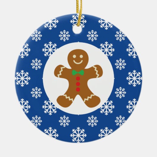 Gingerbread Man Sneeuwvlokken Kerstblauw Keramisch Ornament (Voorkant)