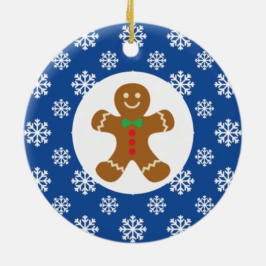 Gingerbread Man Sneeuwvlokken Kerstblauw Keramisch Ornament (Achterkant)