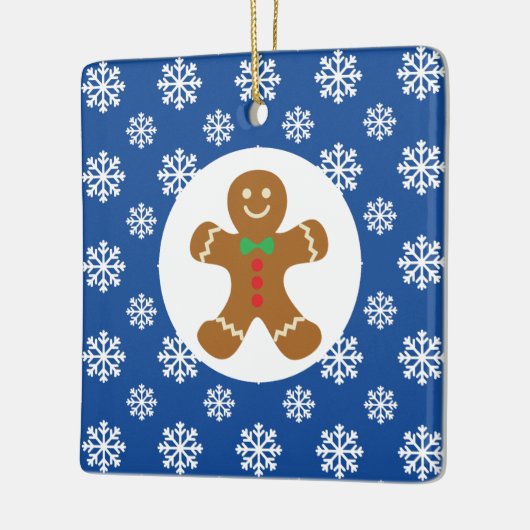 Gingerbread Man Sneeuwvlokken Kerstblauw Keramisch Ornament (Links)