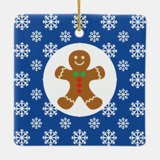 Gingerbread Man Sneeuwvlokken Kerstblauw Keramisch Ornament (Achterkant)