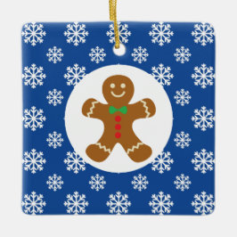 Gingerbread Man Sneeuwvlokken Kerstblauw Keramisch Ornament